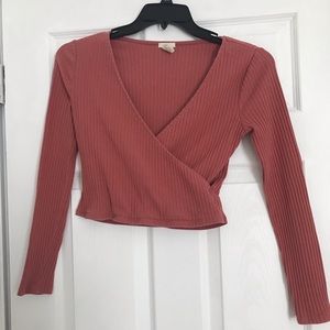 Pink crop top long sleeve shirt